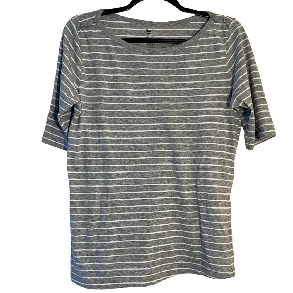 GAP T-shirt Grey White Striped Short Sleeve Women’s